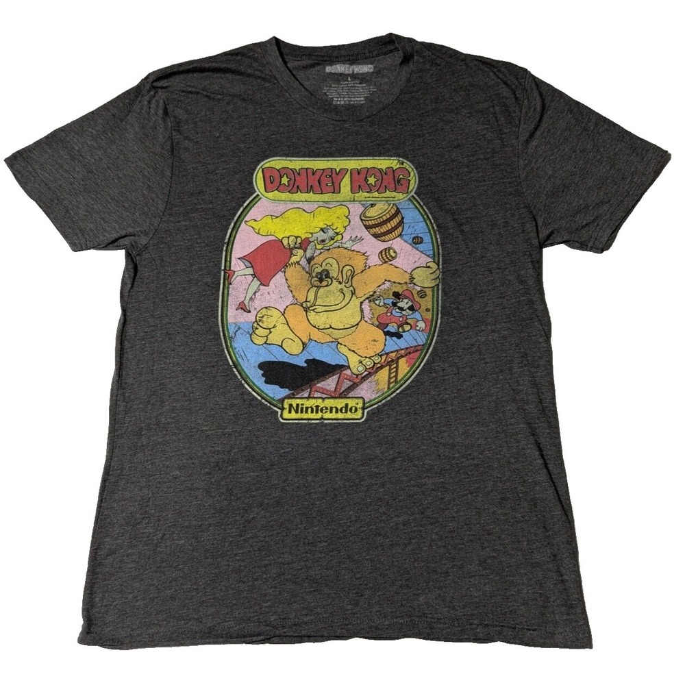 DONKEY KONG NINTENDO Men Large Gray Heather Retro‎ Gaming T-Shirt